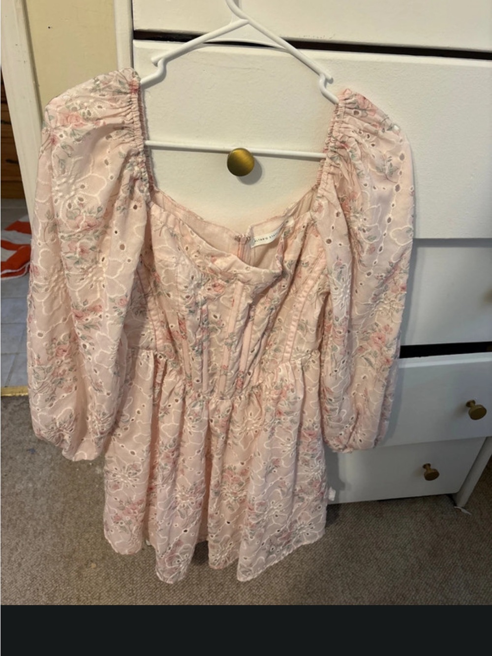 Altar'd State Light Pink Eyelet Floral Puff Sleeve Dress